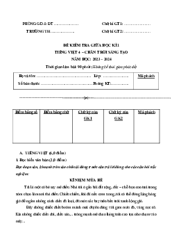 Đề thi giữa học kì 1 môn Tiếng Việt 4 năm 2023 - 2024 sách Chân trời sáng tạo | đề 5