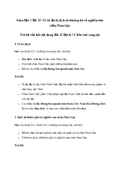 Giải Địa lí 7 Bài 22: Vị trí địa lí, lịch sử khám phá và nghiên cứu châu Nam Cực | Chân trời sáng tạo