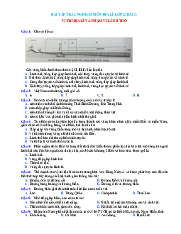 Trắc nghiệm Địa 12 bài 2 có đáp án: Vị trí địa lí và phạm vi lãnh thổ