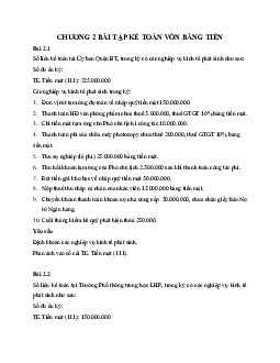 Bài tập môn Kế toán tài chính - Kế toán công nội dung chương 2 "Kế toán vốn bằng tiền"