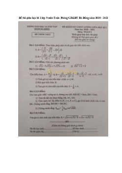 Đề thi giữa học kì 1 lớp 9 môn Toán Phòng GD&ĐT Hà Đông năm 2020 - 2021