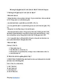 Đề cương ôn tập giữa học kì 1 môn Lịch sử - Địa lí 7 sách Chân trời sáng tạo
