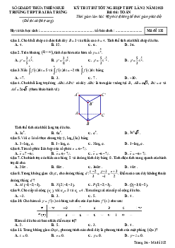 Đề thi thử TN THPT 2023 môn Toán lần 2 trường THPT Hai Bà Trưng – TT Huế