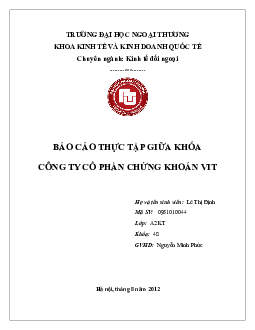 Công ty cổ phần chứng khoán VIT | Báo cáo thực tập giữa khóa chuyên ngành Kinh tế đối ngoại