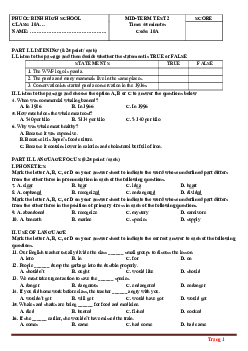 Đề kiểm tra giữa học kỳ 2 môn Tiếng Anh 10 trường THPT Phước Bình (có đáp án)