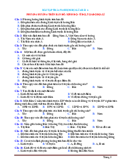 Trắc nghiệm Địa Lí 6 Bài 4: Phương hướng trên bản đồ-kinh độ-vĩ độ-tọa độ địa lí (có đáp án)
