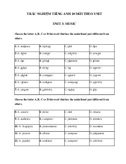 Trắc nghiệm Ngữ âm tiếng Anh lớp 10 Unit 3 Music | Global Success