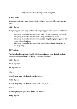 Giải Tin học 7 bài 2: Làm quen với trang tính | Cánh diều