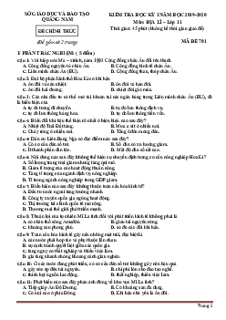 Đề thi HK1 môn Địa 11 Quảng Nam 2019-2020 (Có đáp án)