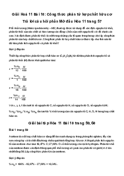 Giải Hóa 11 Bài 10: Công thức phân tử hợp chất hữu cơ | Chân trời sáng tạo