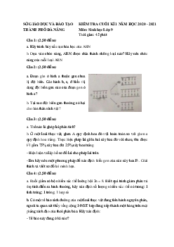 Đề thi học kì 1 Sinh 9 Sở GD&ĐT TP Đà Nẵng năm 2020 - 2021