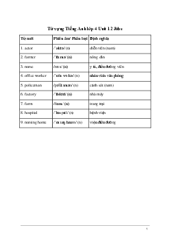 Từ vựng Tiếng Anh lớp 4 Unit 12 | Global Success