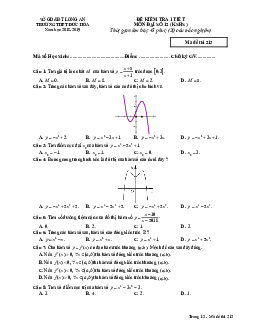 Đề kiểm tra 1 tiết Giải tích 12 chương 1 năm 2018 – 2019 trường THPT Đức Hòa – Long An