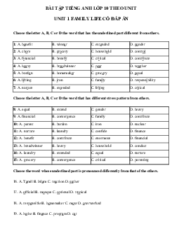 Trắc nghiệm Ngữ âm tiếng Anh lớp 10 Unit 1 Family Life | Global Success