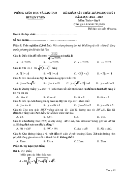 Đề học kỳ 1 Toán 9 năm 2022 – 2023 phòng GD&ĐT Ý Yên – Nam Định