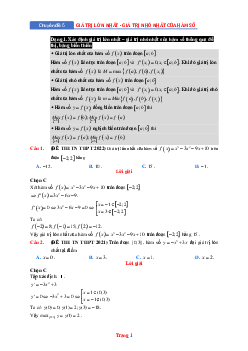 TOP 11 Câu hỏi trắc nghiệm Toán 12 về Giá trị lớn nhất và nhỏ nhất của hàm số mức thông hiểu (có lời giải)