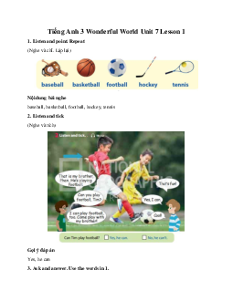 Giải BT Tiếng Anh 3 Wonderful World Unit 7 My Favourite Sport Lesson 1