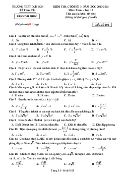 Đề cuối kỳ 1 Toán 12 năm 2023 – 2024 trường THPT Quế Sơn – Quảng Nam