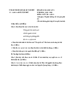 Đề thi học kì 1 lớp 9 môn Ngữ văn Trung tâm GDTX quận Tân Phú năm 2019 - 2020