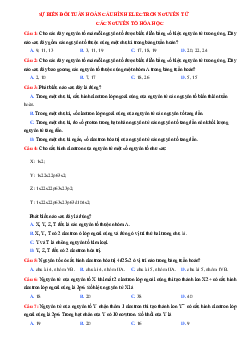 Bài tập trắc nghiệm sự biến đổi tuần hoàn cấu hình electron nguyên tử Hóa 10 (có đáp án)