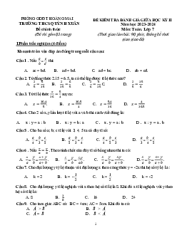 Đề thi giữa học kì 2 Toán 7 năm 2023 – 2024 trường THCS Quỳnh Xuân – Nghệ An