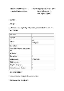 Đề thi học kì 2 môn Tiếng Anh 7 năm 2022 - 2023 sách Cánh diều