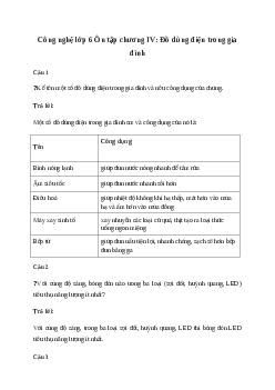 Giải Công nghệ 6 Ôn tập chương IV: Đồ dùng điện trong gia đình | Kết nối tri thức