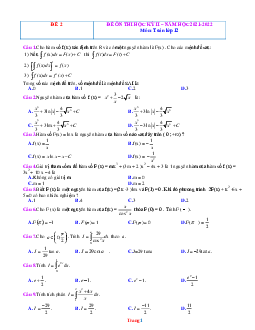 Đề Ôn Tập HK2 Toán 12 Có Lời Giải Chi Tiết Năm Học 2021-2022-Đề 2