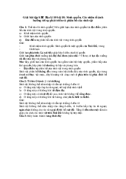 Giải bài tập SBT Địa lý 10 bài 18: Sinh quyển - Các nhân tố ảnh hưởng tới sự phát triển và phân bố của sinh vật