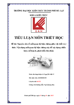 Tiểu luận "Nguyên cứu về mối quan hệ biện chứng giữa vật chất và ý thức. Vận dụng mối quan hệ biện chứng này để xây dựng chiến lược, kế hoạch, phát triển bản thân."