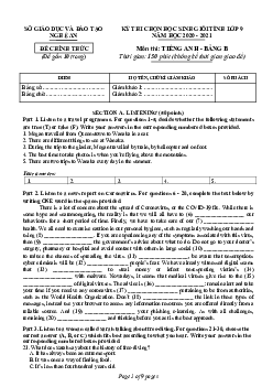 Đề Thi Chọn Học Sinh Giỏi Tỉnh Lớp 9 Năm Học 2020 - 2021 Môn Thi Tiếng Anh - Bảng B Tỉnh Nghệ An