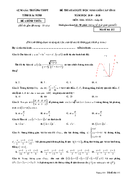 Đề giao lưu HSG Toán 12 năm 2019 – 2020 cụm các trường THPT tỉnh Bắc Ninh