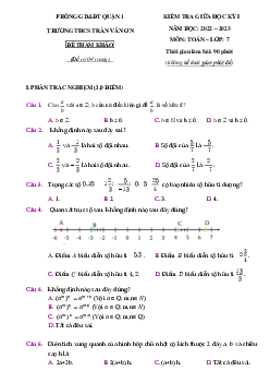 Đề tham khảo giữa học kỳ 1 Toán 7 năm 2022 – 2023 trường THCS Trần Văn Ơn – TP HCM