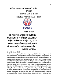 Bài tiểu luận môn Triết học Mác Lenin đề tài "Phân tích nguyên lý mối liên hệ phổ biến của phép biện chứng duy vật - sự vận dụng của Đảng và Nhà nước"