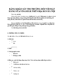 Bảng khảo sát thị trường đối với mặt hàng sữa Vinamilk trên địa bàn Hà Nội