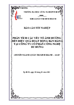 Phân Tích Các Yếu Tố Ảnh Hưởng Đến Hiệu Quả Hoạt Động Bán Hàng Tại Công Ty | Đại học Kinh tế Quốc dân