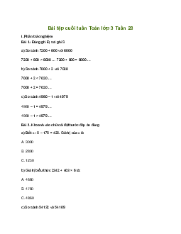 Bài tập cuối tuần lớp 3 môn Toán Cánh Diều - Tuần 28
