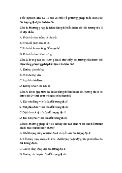 Trắc nghiệm Địa Lý 10 bài 2: Một số phương pháp biểu hiện các đối tượng địa lí trên bản đồ