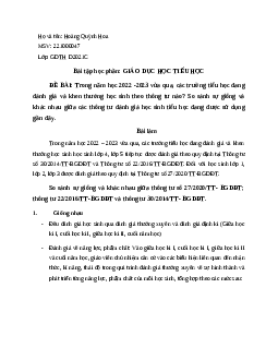 Bài tập: Trong năm học 2022-2023 vừa qua, các trường tiểu học đang đánh giá và khen thưởng học sinh theo thông tư nào ? So sánh sự giống và khác nhau giữa các thông tư đánh giá học sinh tiểu học đang được sử dụng gần đây | Trường Đại Học Thủ Đô Hà Nội