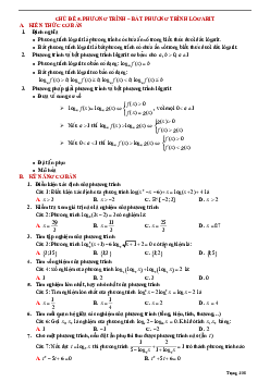 Tóm tắt lý thuyết và bài tập trắc nghiệm phương trình và bất phương trình logarit