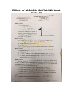 Đề thi học kì 1 lớp 9 môn Toán Phòng GD&ĐT Quận Hai Bà Trưng năm học 2019 - 2020