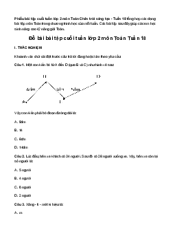 Bài tập cuối tuần lớp 2 môn Toán Chân trời sáng tạo - Tuần 18