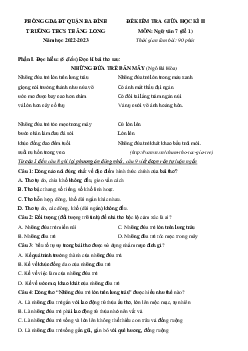 Đề kiểm tra giữa HK2 Ngữ văn 7 THCS Thăng Long 2022-2023 (có đáp án )