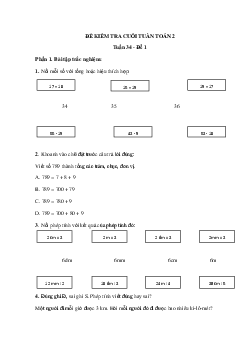 Đề kiểm tra cuối tuần Toán lớp 2: Tuần 34 - Đề 1 | Kết nối tri thức