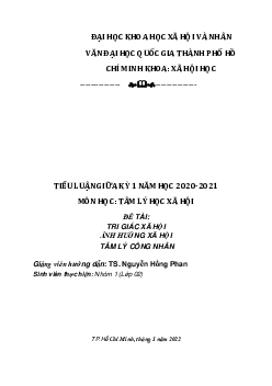 Tiểu luận giữa kì | Tâm lý xã hội học | Đại học Khoa học Xã hội và Nhân văn, Đại học Quốc gia Thành phố HCM