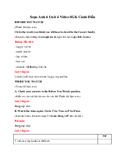 Soạn Anh 6 Unit 4 Video SGK Cánh Diều