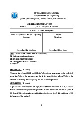 Midterm Exam Môn Fluid Mechanics Lab | Trường Đại học Quốc tế, Đại học Quốc gia Thành phố Hồ Chí Minh
