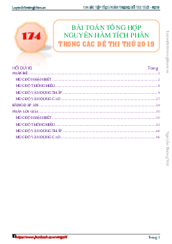 174 bài toán nguyên hàm, tích phân trong các đề thi thử THPTQG 2019 môn Toán