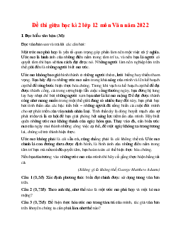Đề thi giữa học kì 2 lớp 12 môn Văn năm 2022 Đề 2