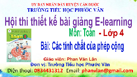 Giáo án điện tử Toán 4 Cánh diều: Các tính chất của phép cộng